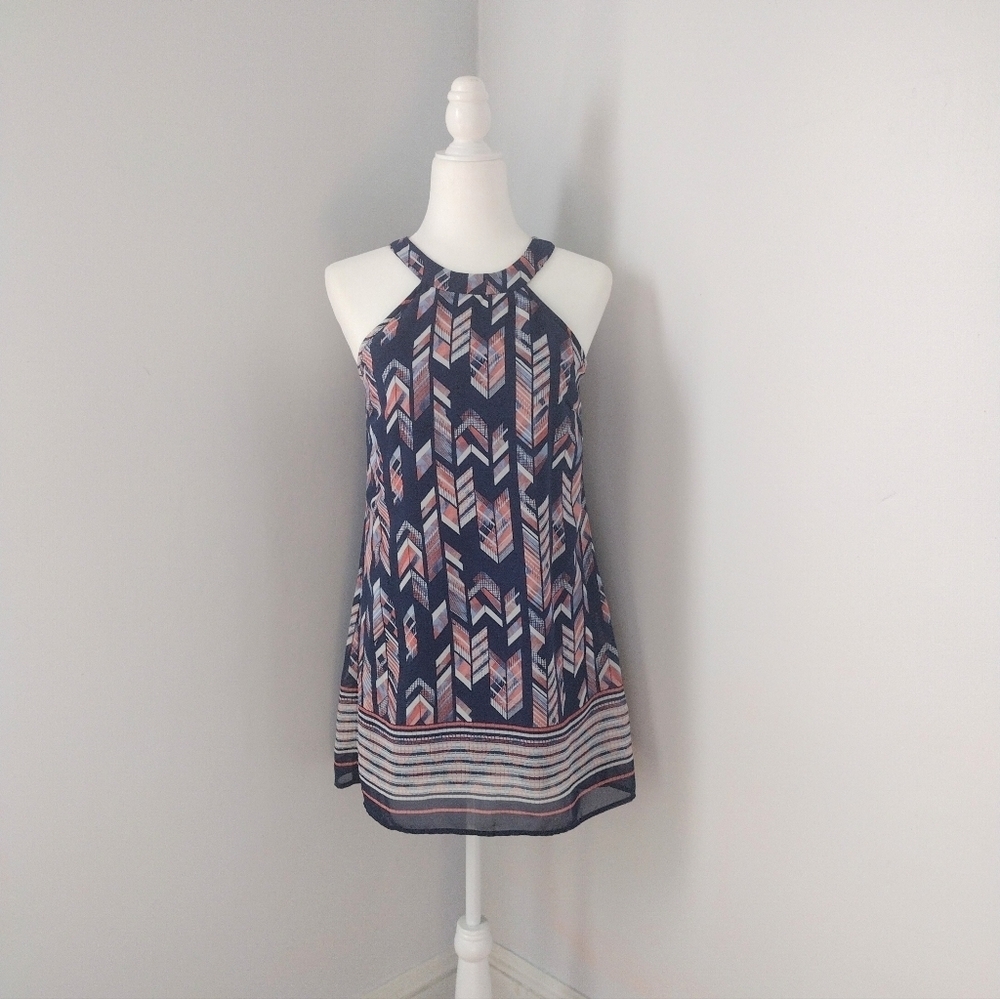 Speechless Navy Blue Chevron Print Dress Small